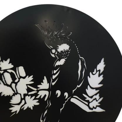 Black Cockatoo Silhouette Round Metal Wall Art