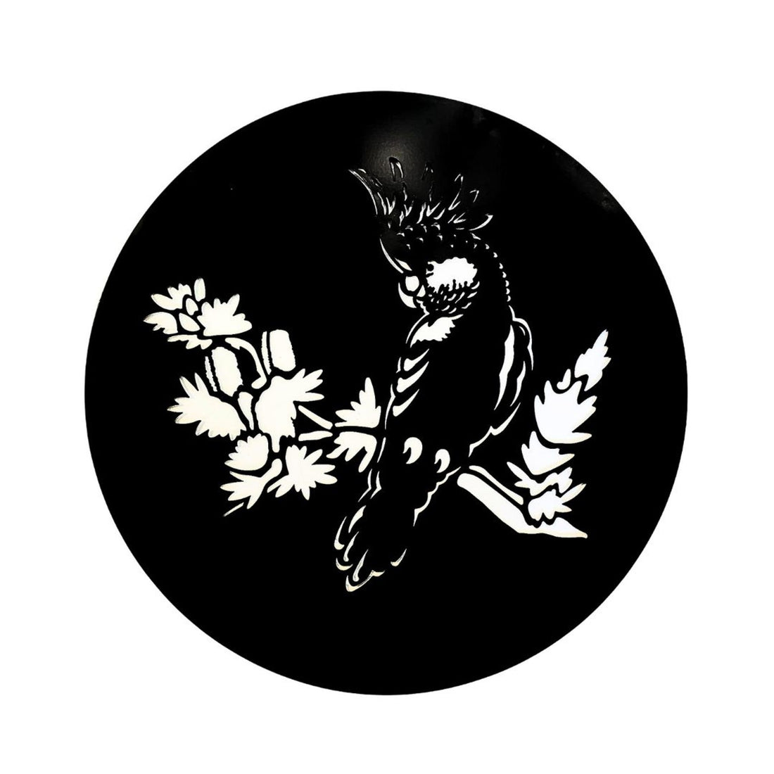 Black Cockatoo Silhouette Round Metal Wall Art