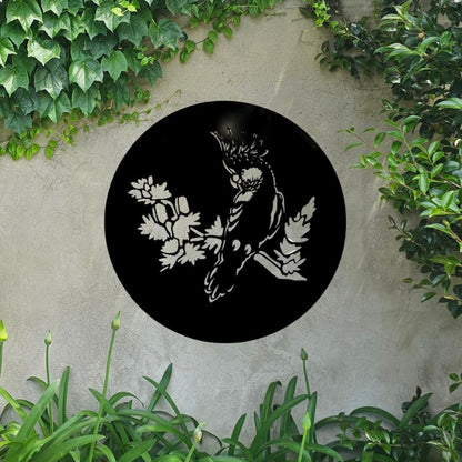 Black Cockatoo Silhouette Round Metal Wall Art