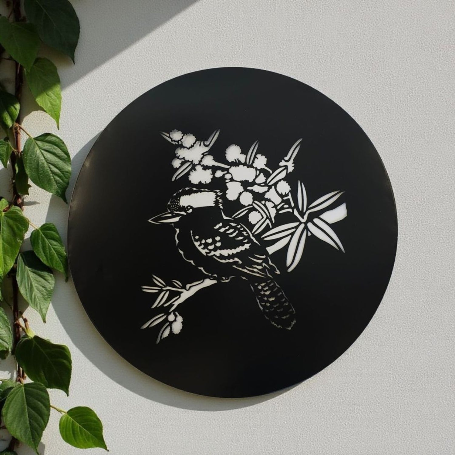 Kookaburra Silhouette Round Metal Wall Art