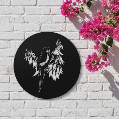 Lorikeet Silhouette Round Metal Wall Art