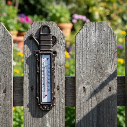 Cast Iron Watering Can Garden Thermometer Decor