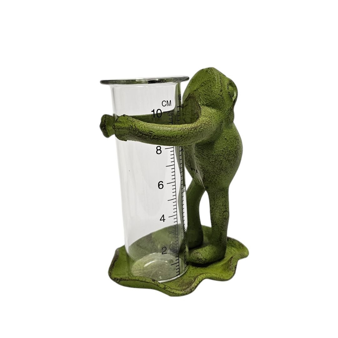 Cast Iron Frog Rain Gauge Garden Decor