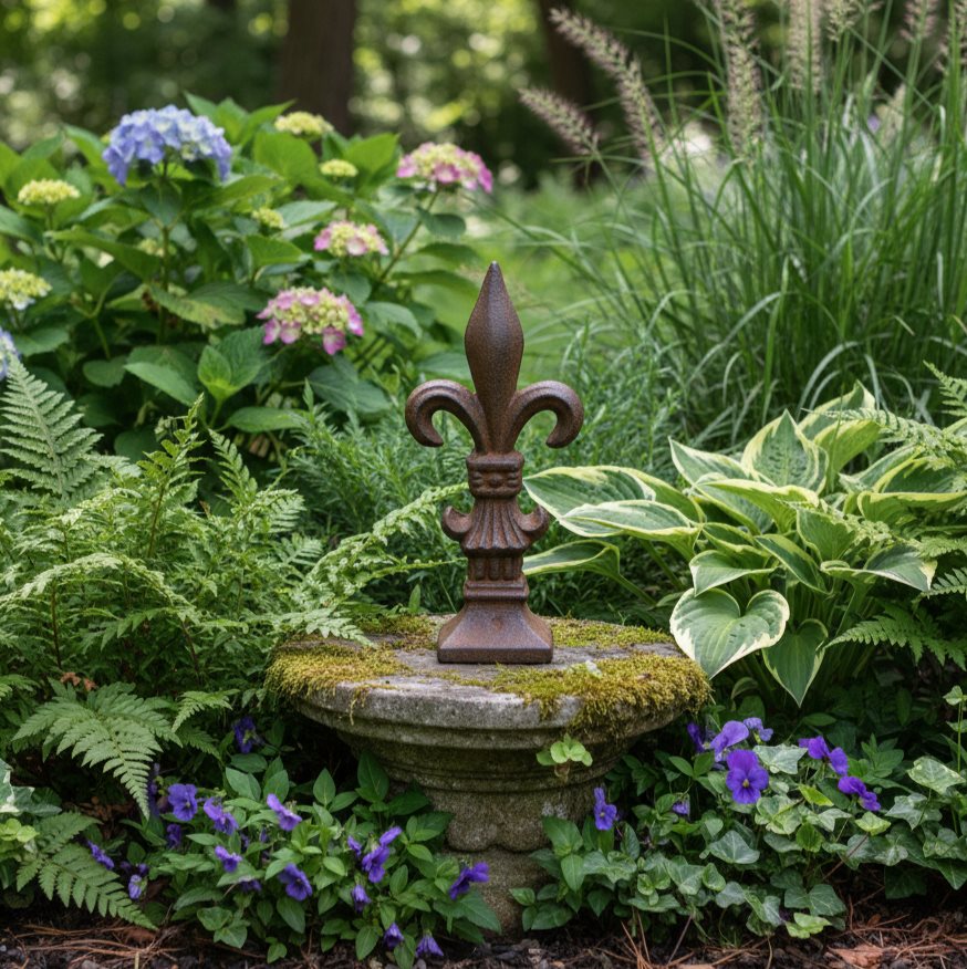 Cast Iron Fleur de Lis Garden Ornament Decor