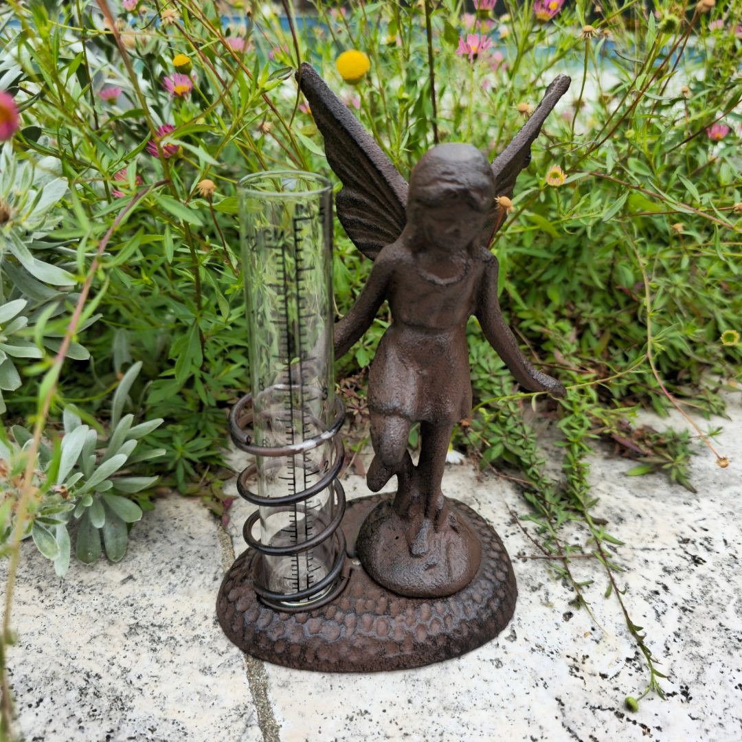 Cast Iron Fairy Rain Gauge Garden Decor
