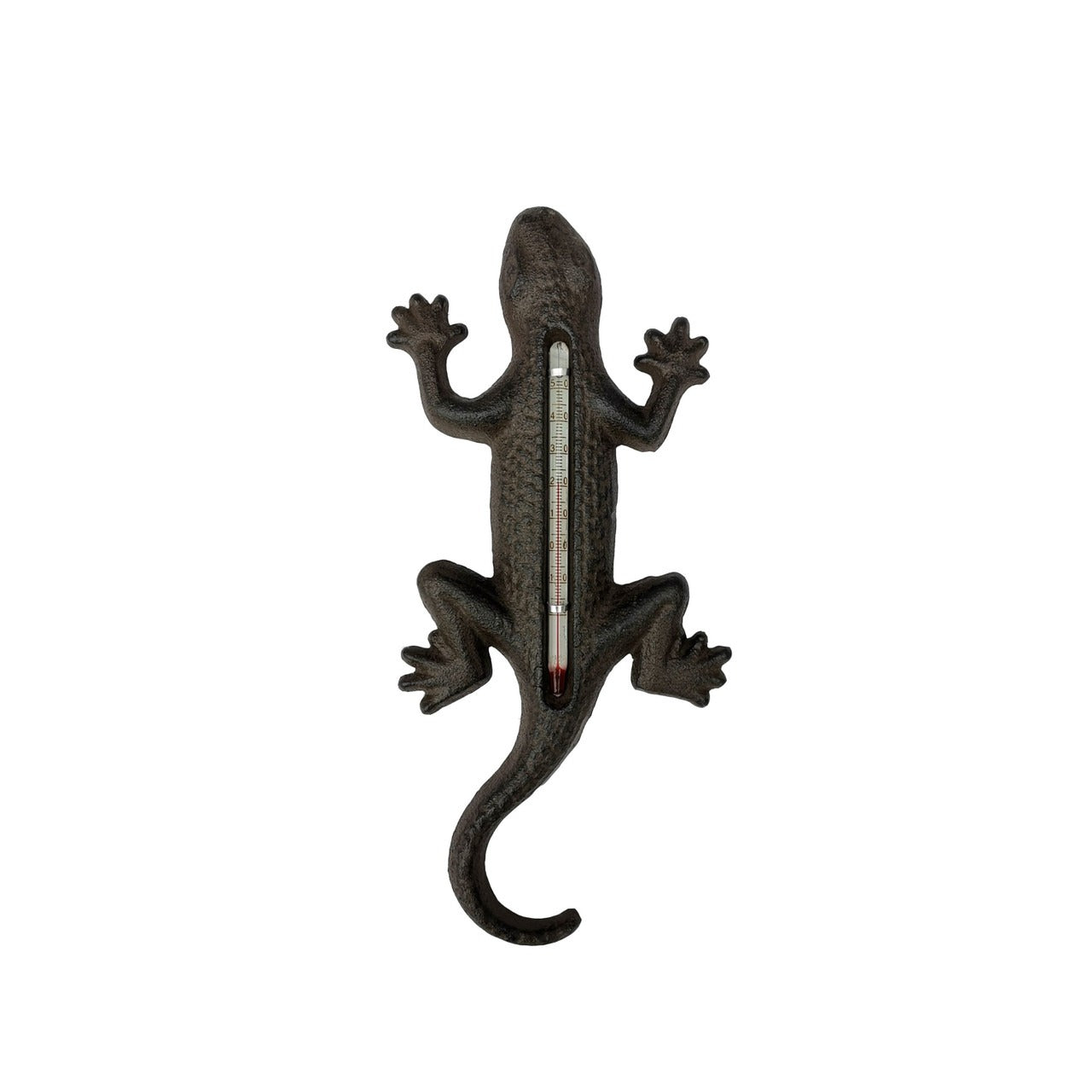 Cast Iron Gecko Garden Thermometer Decor