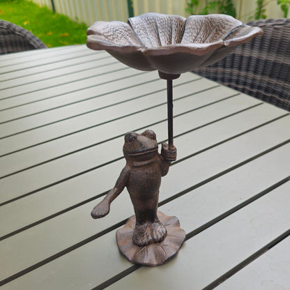 FROG WITH UMBRELLA BIRDFEEDER