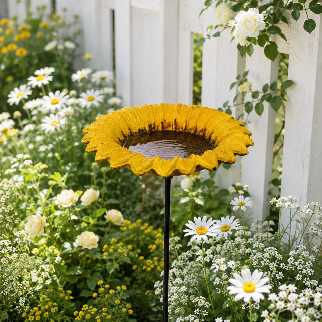 Cast iron sunflower birdbath