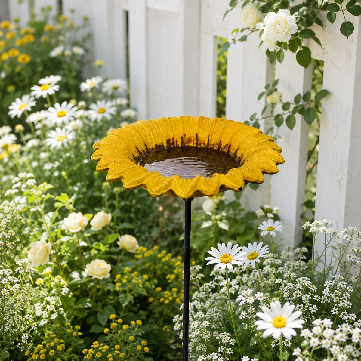 Cast iron sunflower birdbath