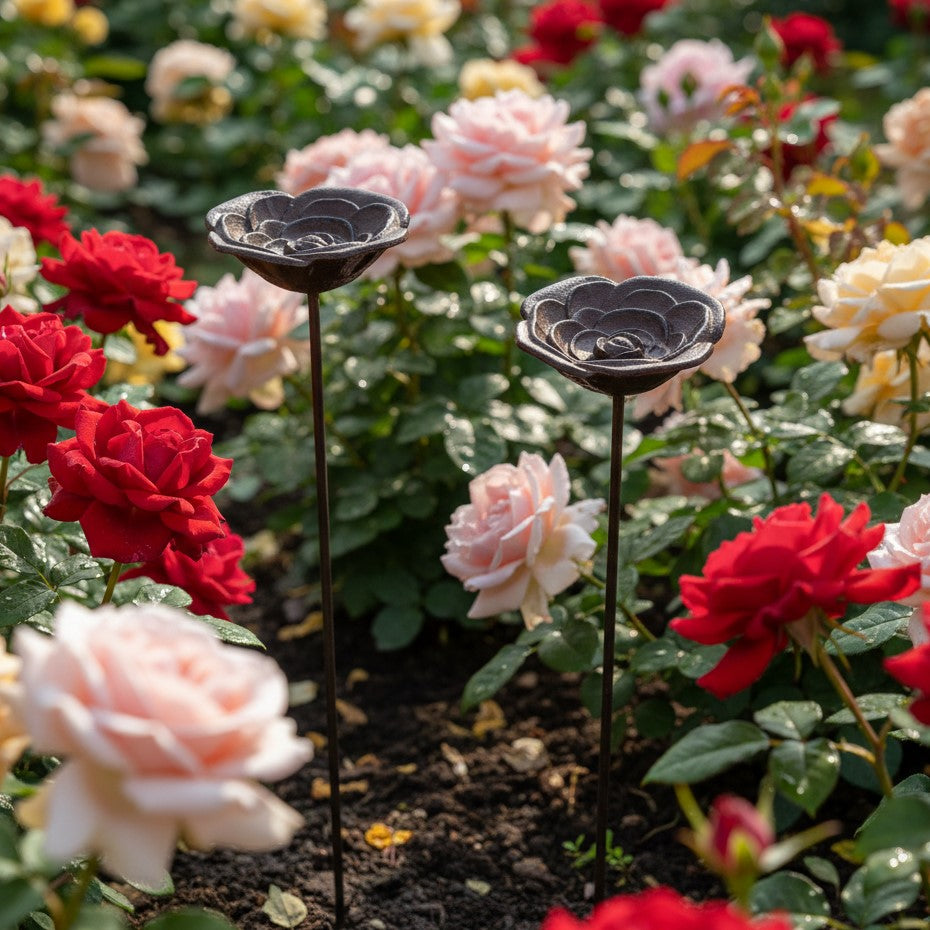 Heritage Cast Iron Rose Birdfeeder Garden Stake