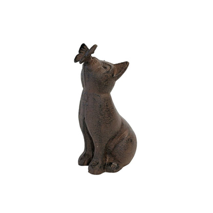 Cast iron cat with butterfly