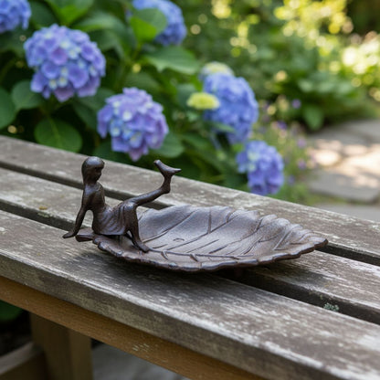 Handcrafted Cast Iron Fairy Leaf Bird Feeder