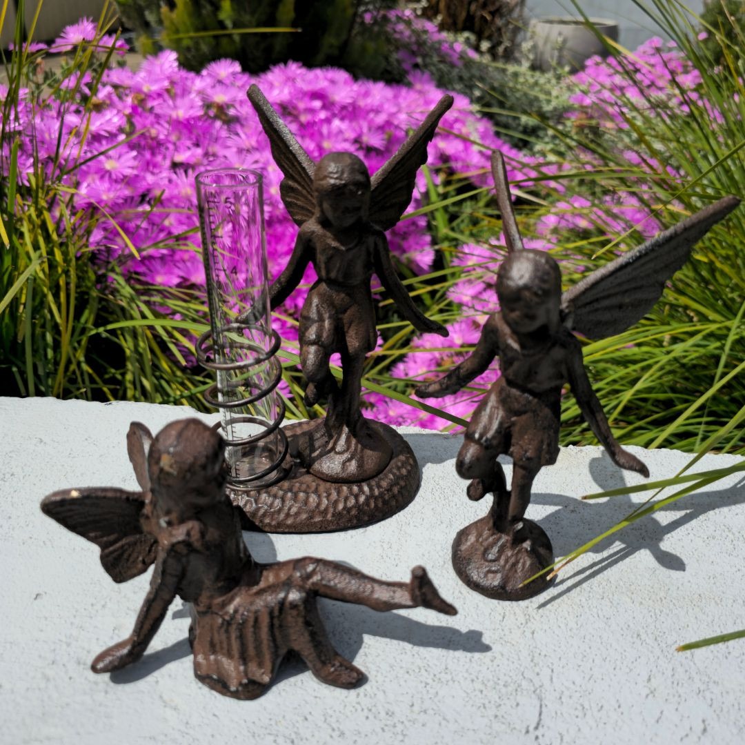 Cast Iron Fairy Rain Gauge Garden Decor