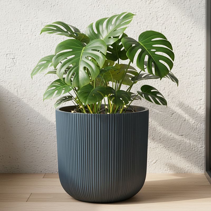 Charcoal Blue Ribbed Pot