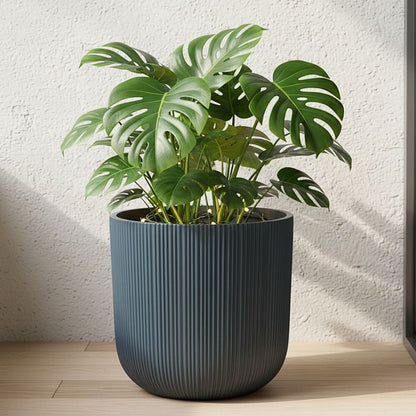 Charcoal Blue Ribbed Pot
