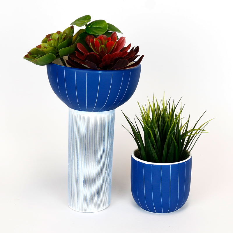 Blue Striped Ceramic Pot