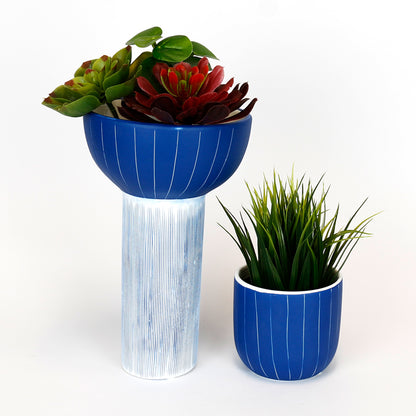 Blue Striped Ceramic Pot