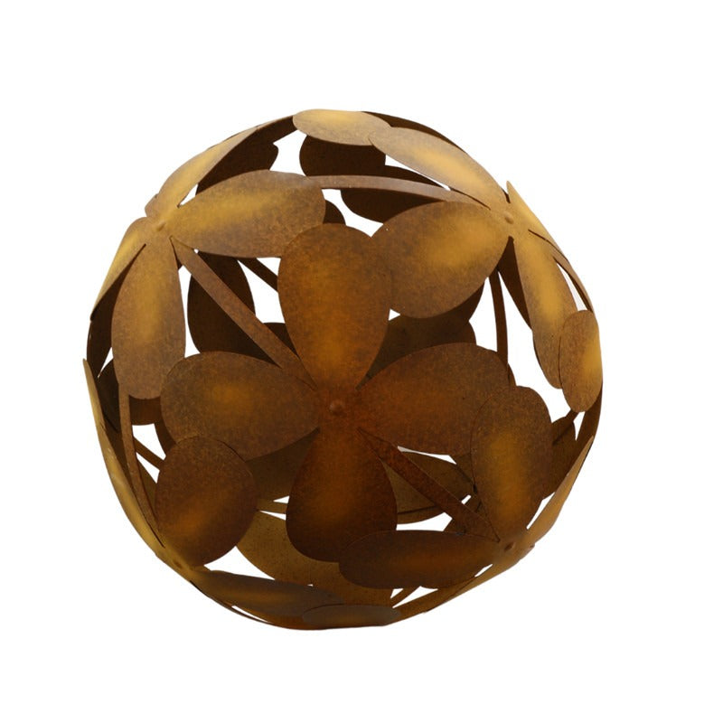 Rust Finish Flowerball Garden Sculpture