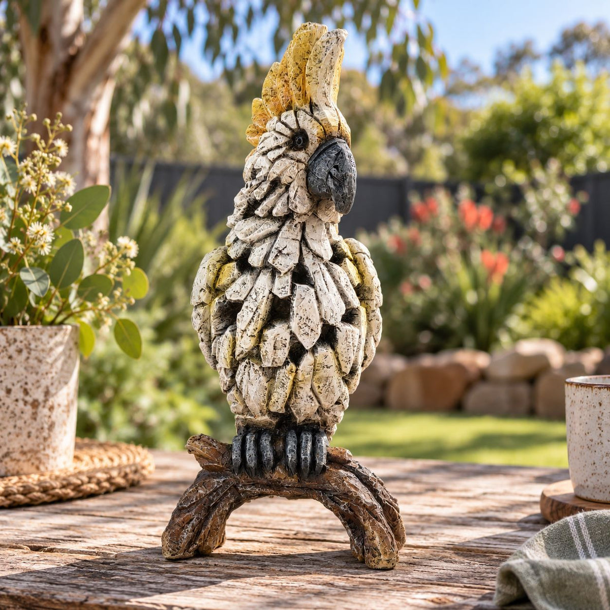 Feathered Cockatoo Resin Garden Ornament