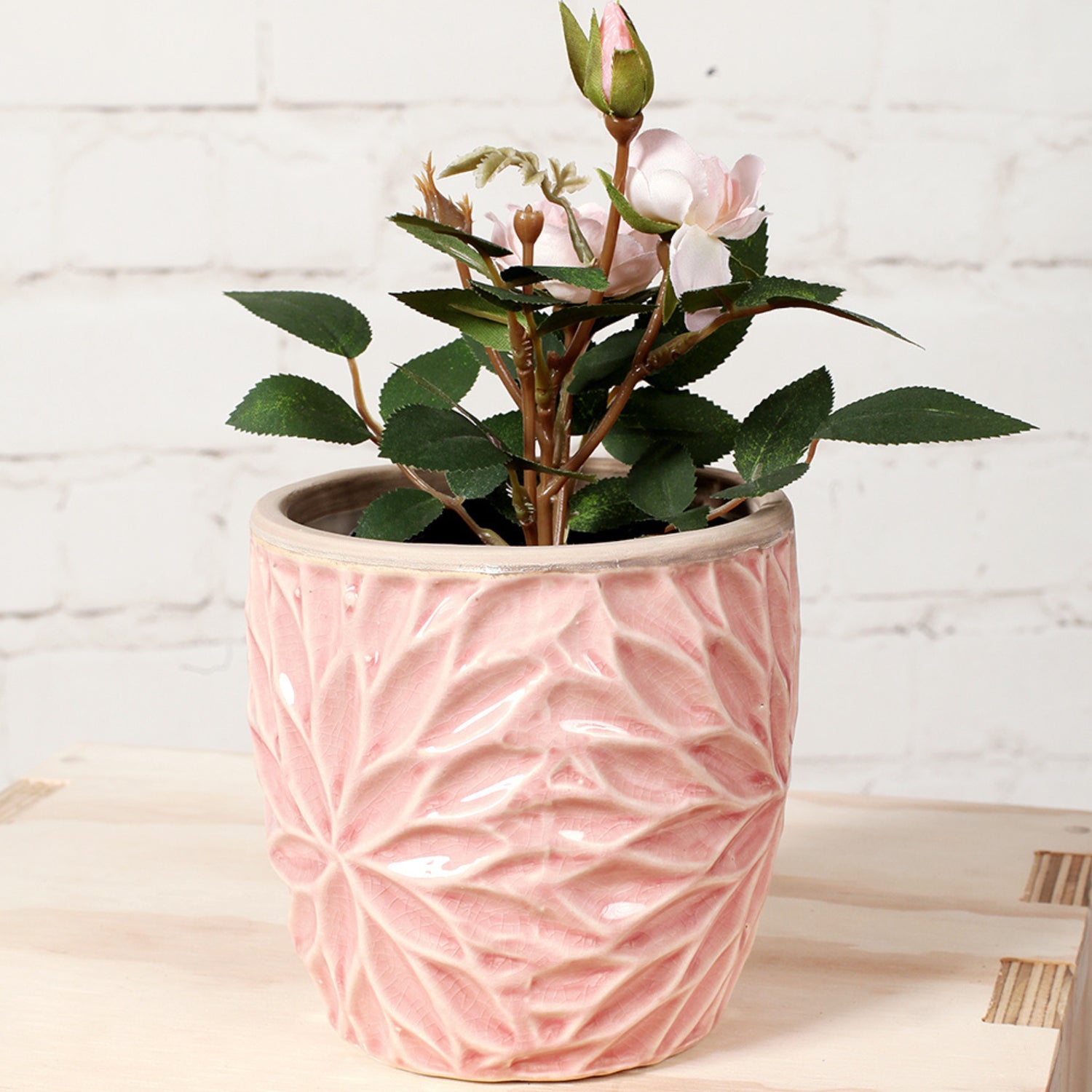 Ava Embossed Floral Ceramic Planter