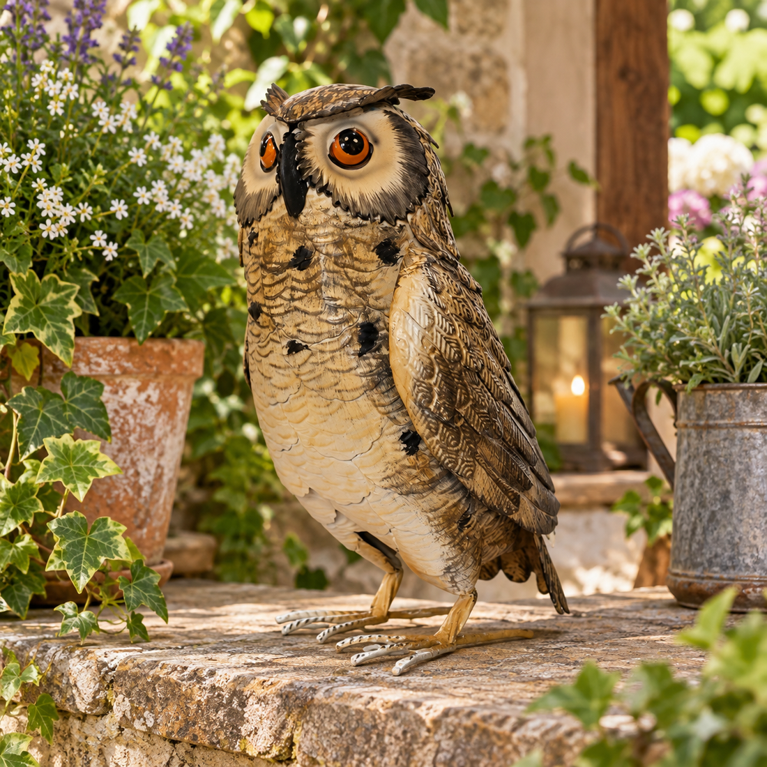 Natural Tone Metal Owl Garden Figurine Big