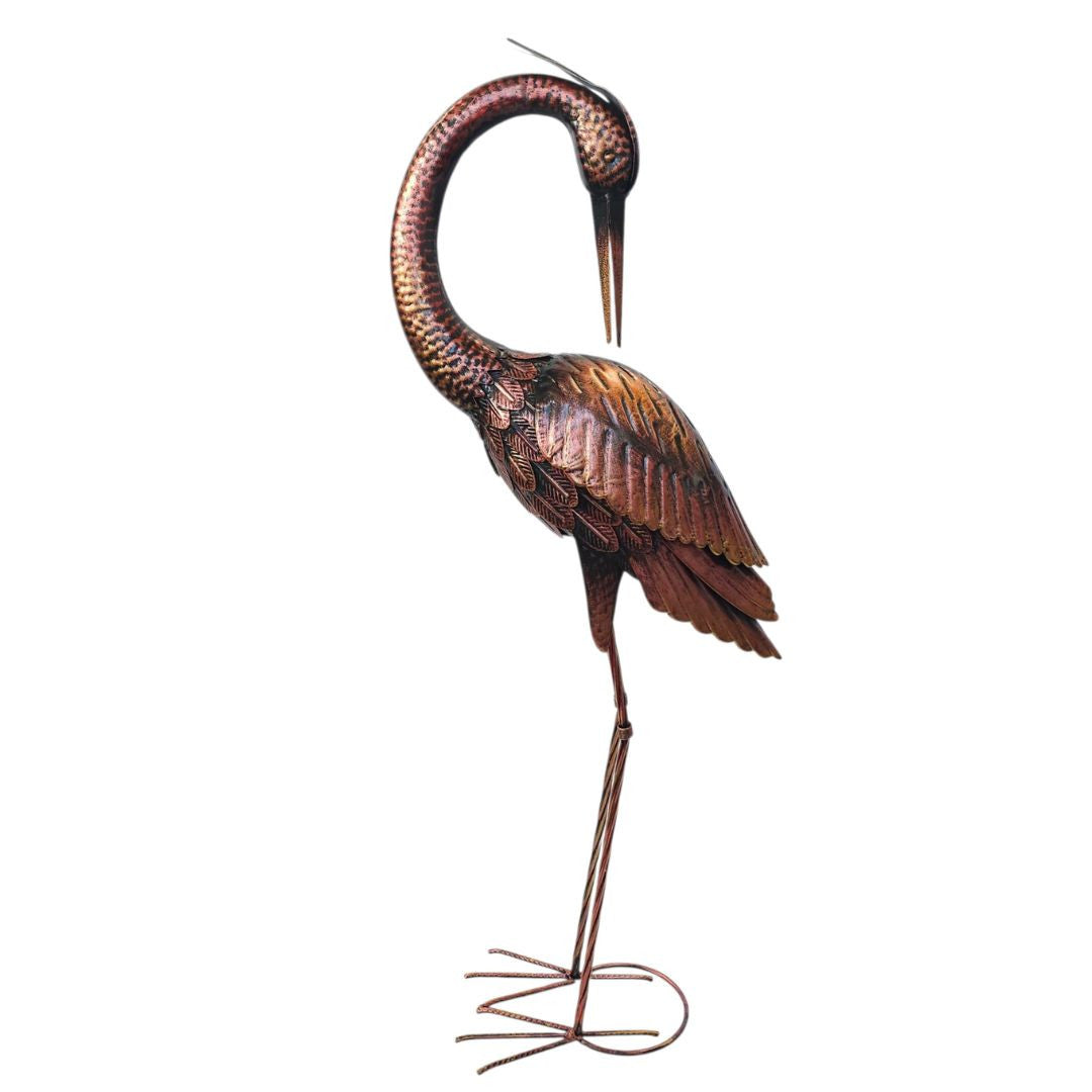 Bronze Metal Preening Heron Sculpture