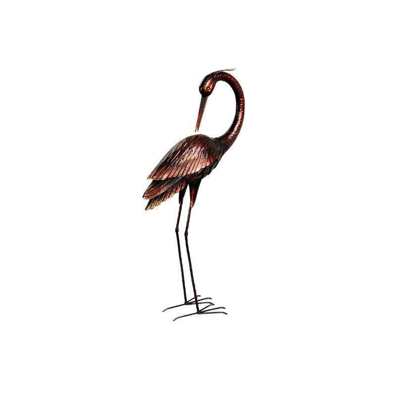 Bronze Metal Preening Heron Sculpture