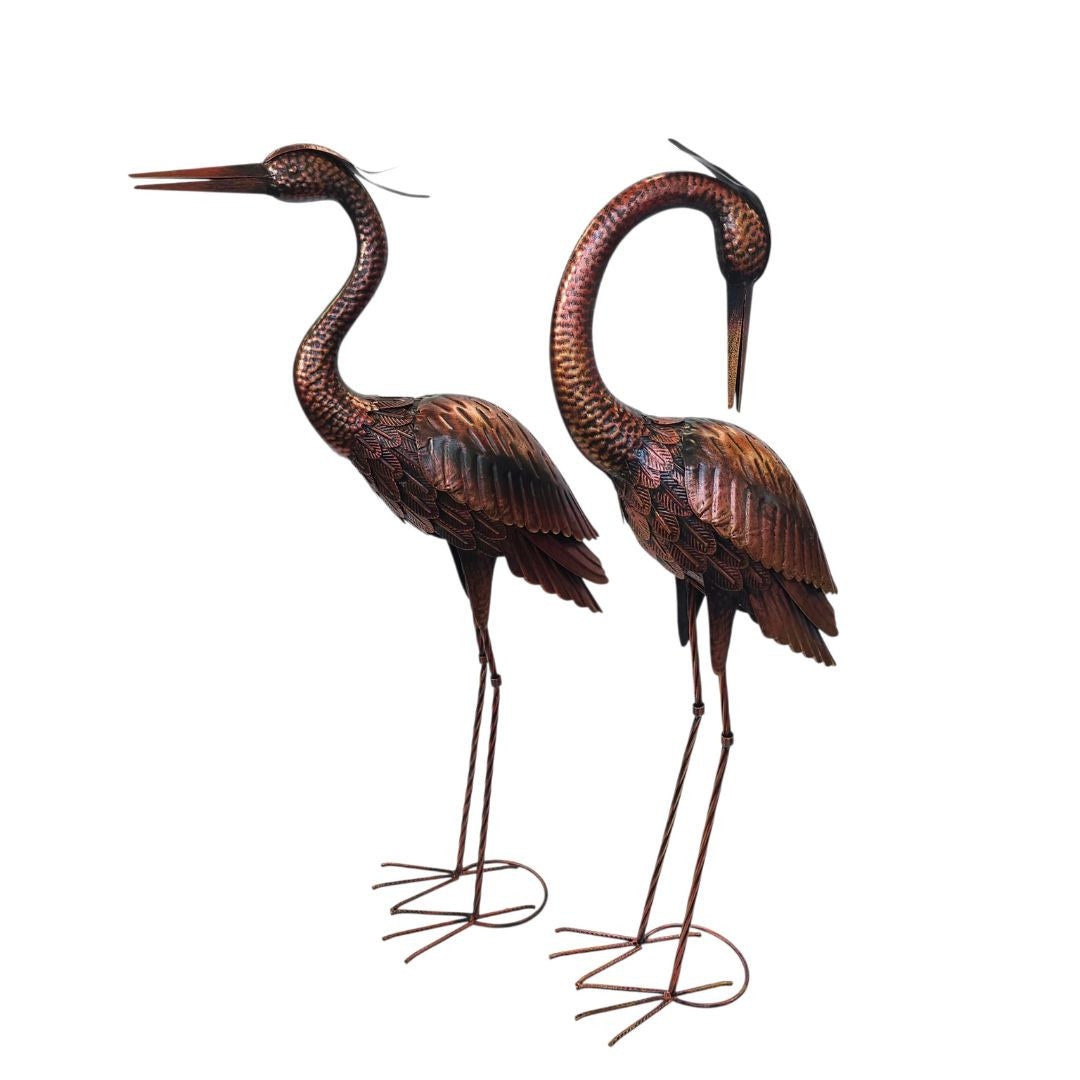 Bronze Metal Preening Heron Sculpture