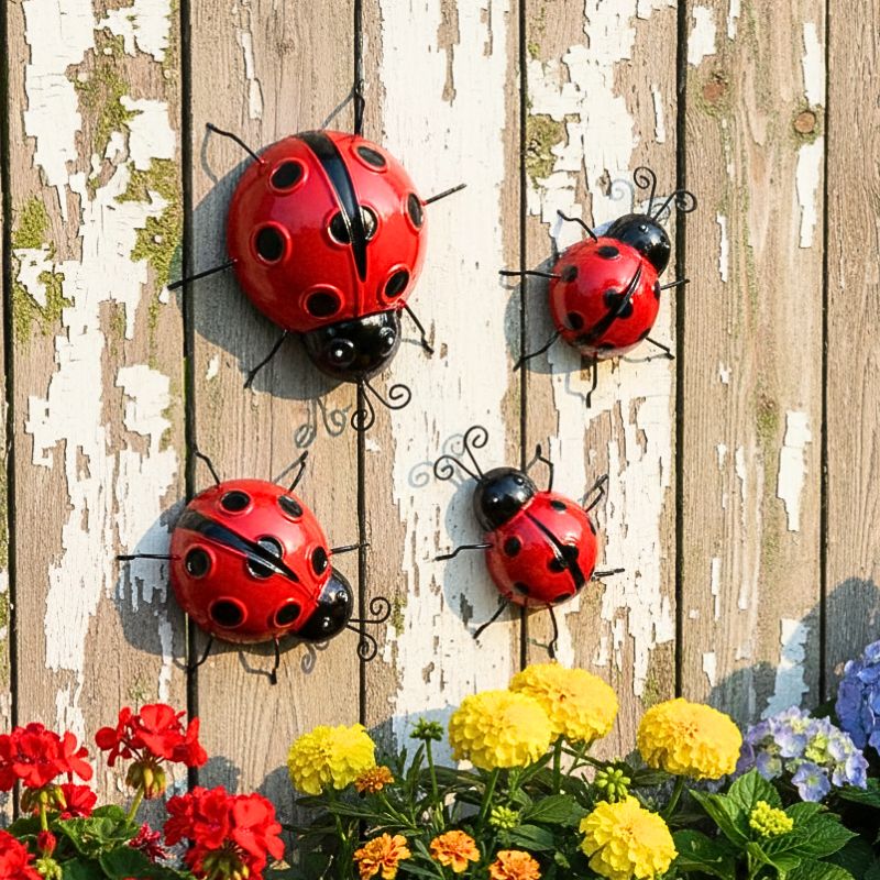Metal Ladybird Garden Set