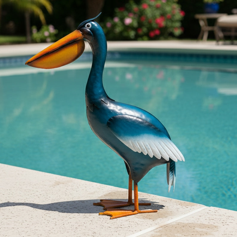 Elegant Metal Pelican Sculpture