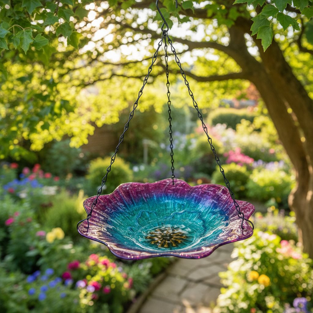Hanging Glass Flower Bird Feeder