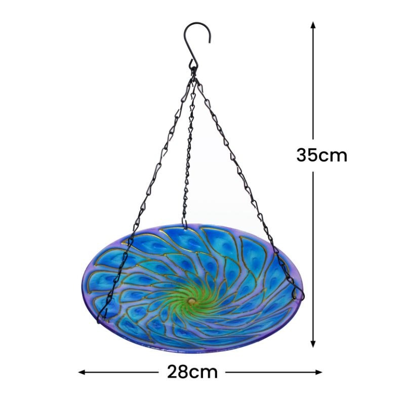 Hanging Glass Peacock Swirl Bird Feeder