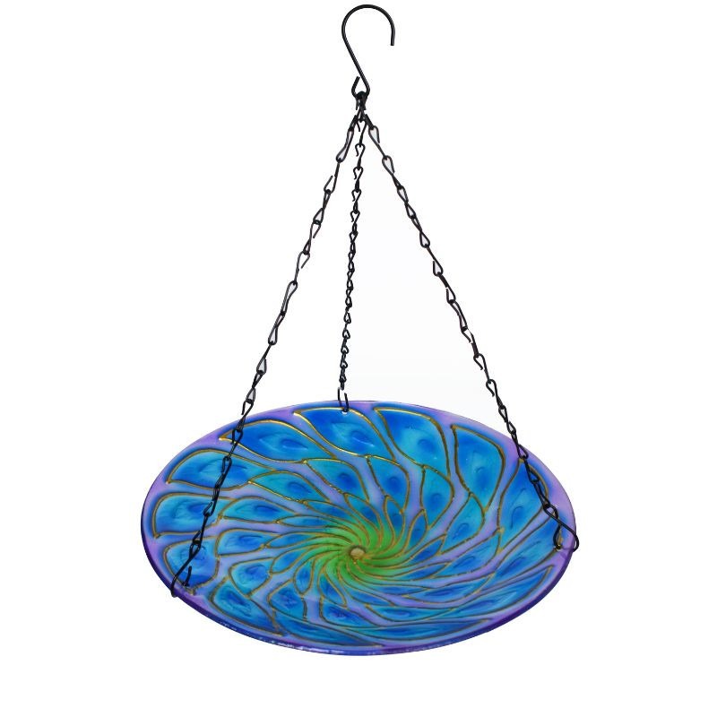 Hanging Glass Peacock Swirl Bird Feeder