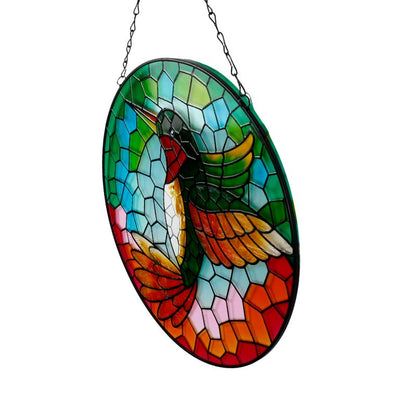 Vibrant Stained Glass Hummingbird Wall Art