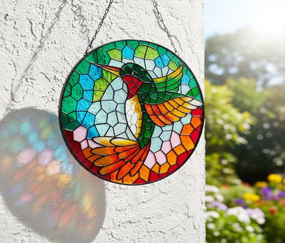 Vibrant Stained Glass Hummingbird Wall Art