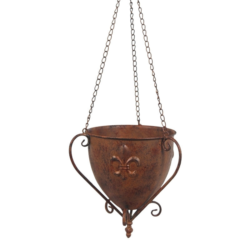 Fleur-de-Lis Rustic Hanging Metal Planter
