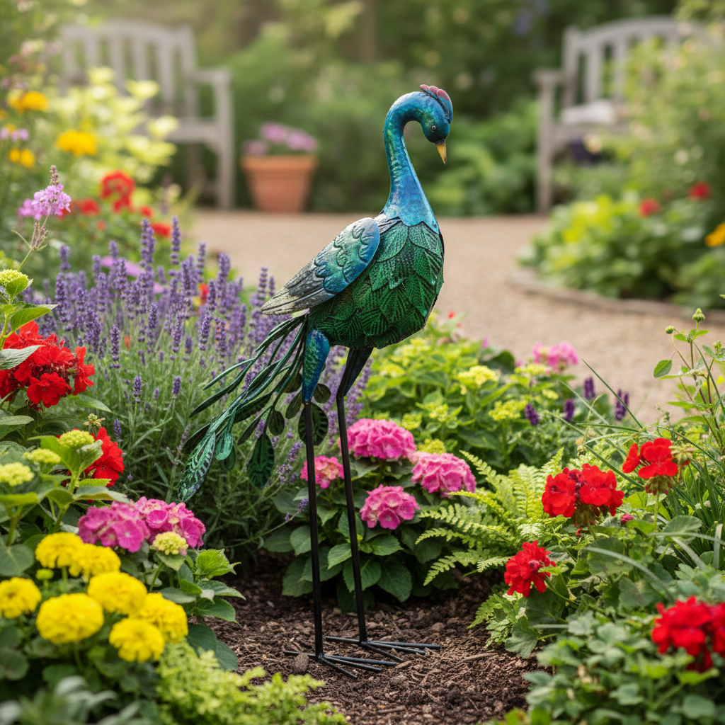 Hand-Painted Metal Peacock