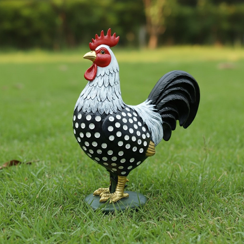 Polka Dot Proud Rooster Garden Ornament