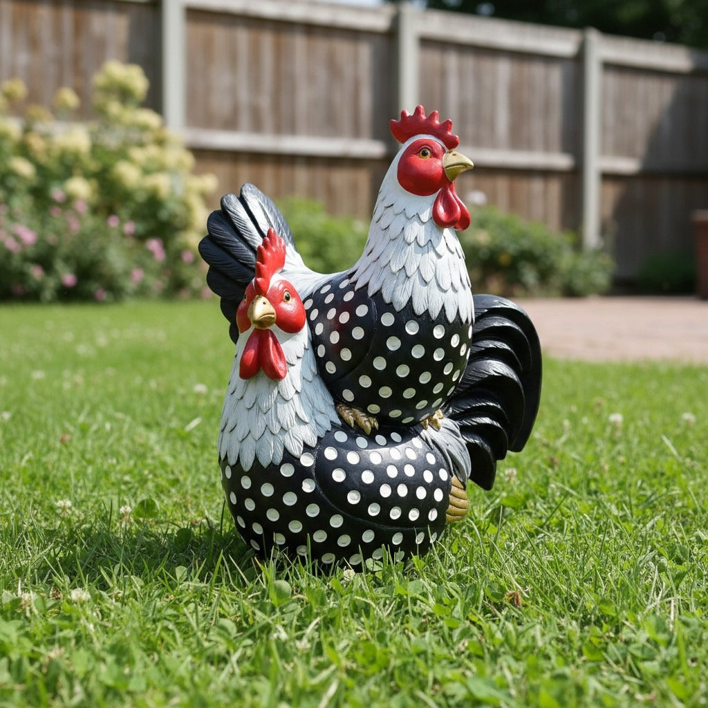 Polka Dot Rooster Mates Garden Ornament