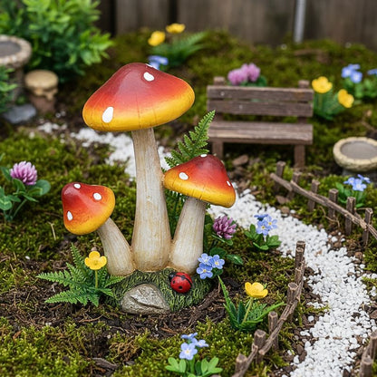 Sunrise Fairy Toadstool Garden Ornament Pair