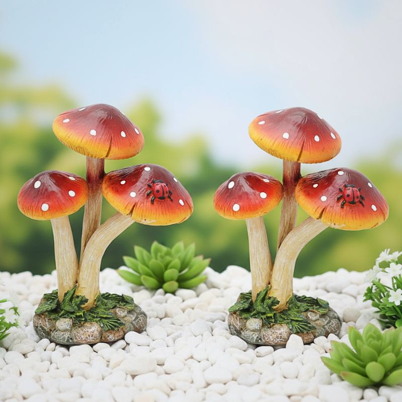 Spotted Red Toadstool Trio Garden Ornament Pair
