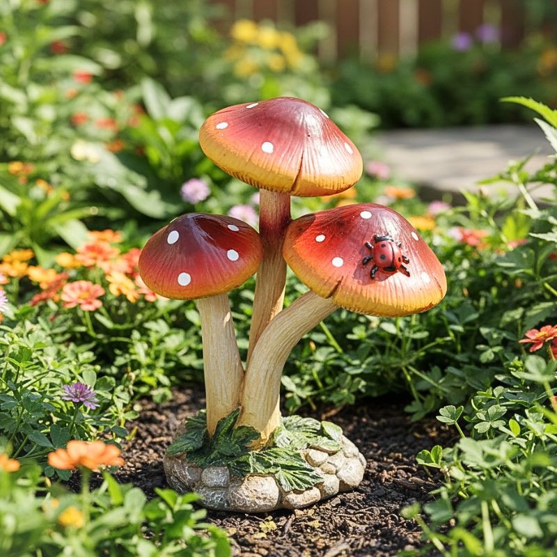 Spotted Red Toadstool Trio Garden Ornament