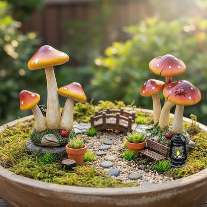 Spotted Red Toadstools Garden Ornament Pair