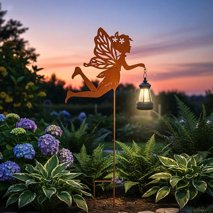 Fairy Wings Metal Garden Stake with Solar LED Lantern