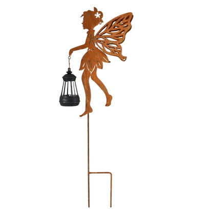 Patina Fairy Metal Garden Stake with Solar Lantern