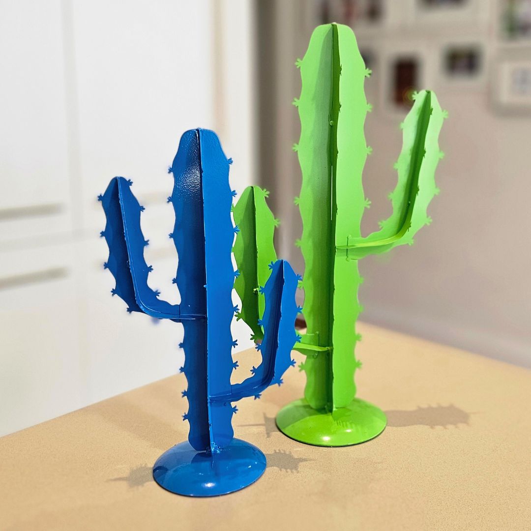 Blue Handcrafted Metal Cactus Stand