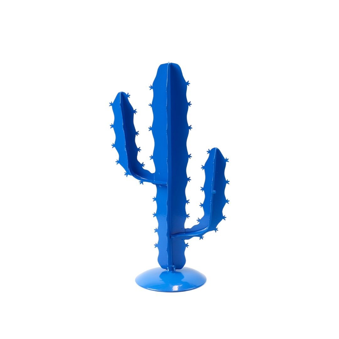 Blue Handcrafted Metal Cactus Stand