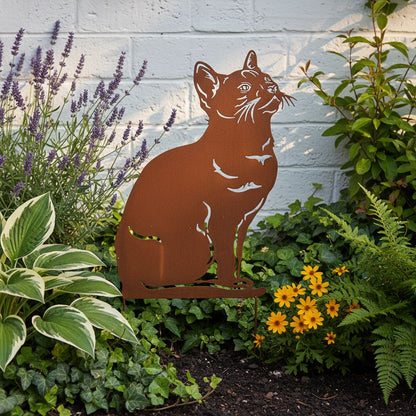Rustic Curious Cat Garden Stake