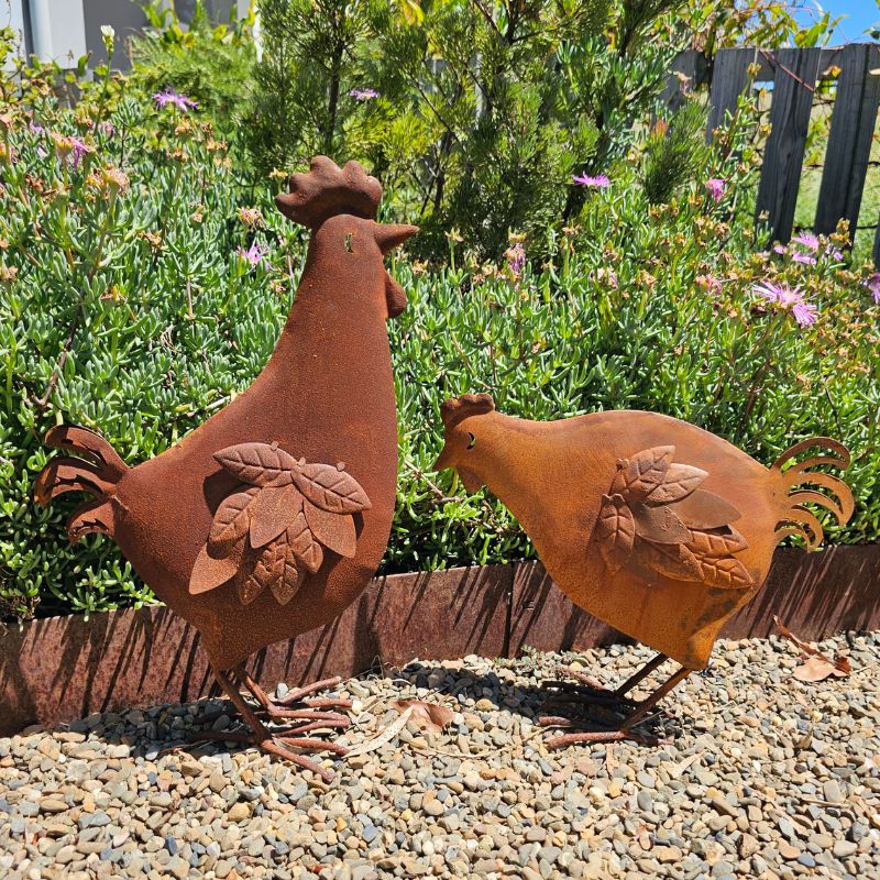 Rustic Pecking Hen Sculpture