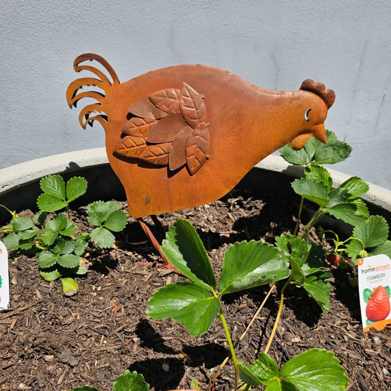 Rustic Pecking Hen Sculpture